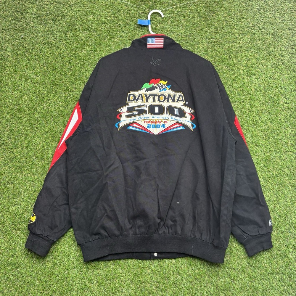 NASCAR Jeff Hamilton Daytona 500 Jacket Mens Large Vintage Black Snap Close